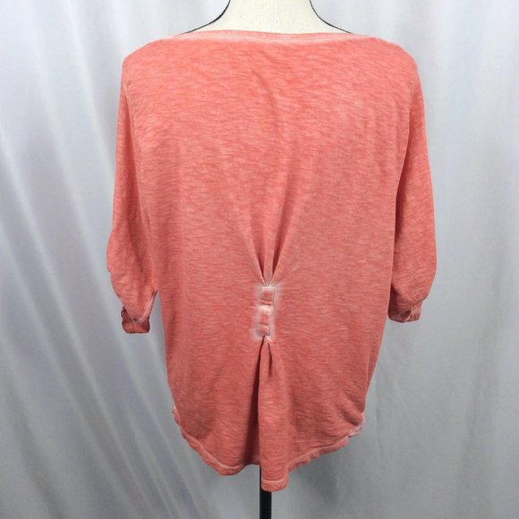 Womens Boho Peasant Top Size XL Jersey Knit Roll Tab Sleeves Lace - Picture 3 of 8